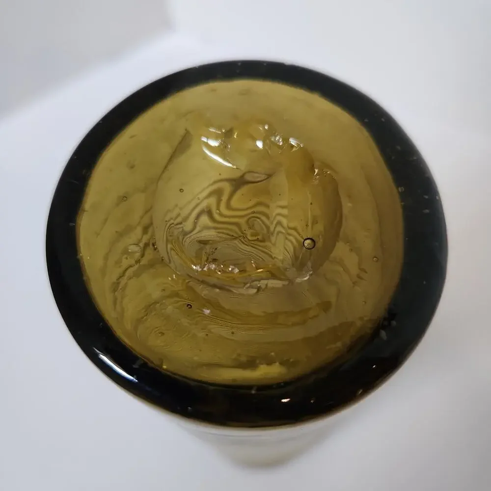 Mid Century Modern Honey Amber Hand Blown Swirl Art Glass Vase Rough Pontail 9.5